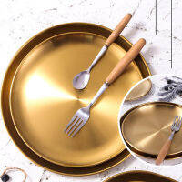 Dinner Plates European Style Gold Dessert Plate Kitchen Serving Dishes Salad Round Plate Cake Tray Western Steak Round Tray