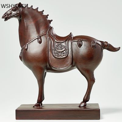 Boutique Ebony Horse Sculpture Ornaments Handmade Wood Carving Living Room Decoration Office Lucky Decor Crafts Home Accessories