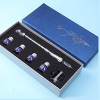 ชุดปากกาจุ่มแก้วและหมึกสีฟ้า,ผงทองสุดสร้างสรรค์ของขวัญหมึกสีดินสอแก้วกากเพชรใหม่กล่องของขวัญ3/7ชิ้นปากกาจุ่ม S