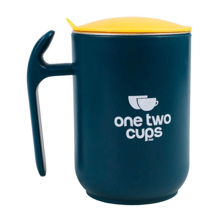 One Two Cups cangkir Gelas Mug set tutup Kopi teh Double Layer
