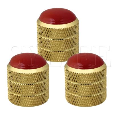 3 x Alloy Red Top Three Circle Electric Guitar Volume Tone Control Knobs(Golden) Guitar Bass Accessories