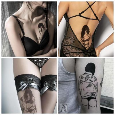 2022 Black Lace Sexy Fake Tattoo for Woman Waterproof Arm Chest Thigh Faux Tatouage Pour Femme Body Art Temporary Tattoo Sticker