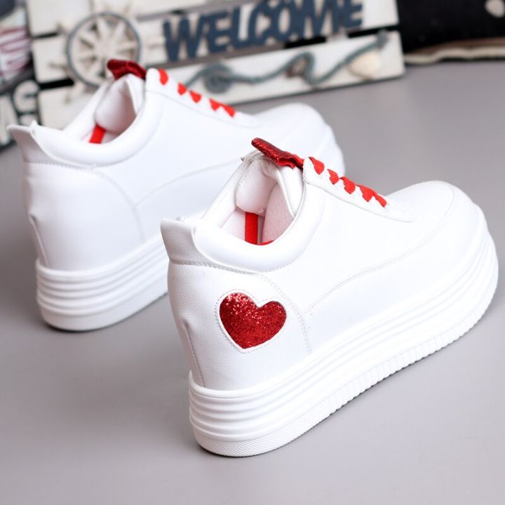 8cm Hidden Heels White Platform Wedges Sneakers Women Shoes Quality PU  Leather Tenis Feminino Casual Basket Femme 