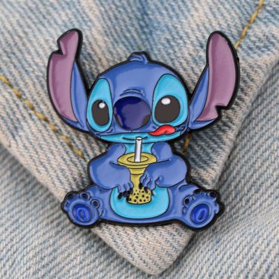 YQ560 Cute Stitch Enamel Pins Blue Alien Monster Brooch Cartoon Icons Badge for Bags Denim Collar Lapel Pin Jewelry Gift