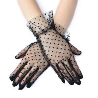 ✕﹉ 1pair Women Mesh Bow Lace Gloves Vintage Elegant Wedding Bride Party Prom Dress Gloves Black Sexy Mesh Tulle Clear Mittens Gifts