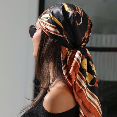 Summer Scarf Women Luxury Brand Square 90x90cm Hoofddoek Sjaal Foulard Bandana Shawl Satin Hijab Silk Headband Hair Scarves