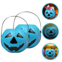 WINOMO 2pcs Halloween Pumpkin Bucket Pumpkin Candy ที่ยึดพลาสติกถังฟักทองพร้อมด้ามจับ