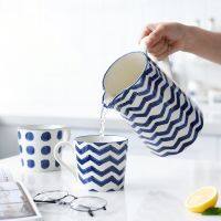 1.5L Blue Ceramic Water Jug Milk Tea Juice Bottle Household Kitchen Water Pot Kettle Mug Microwave Supply Water Jar