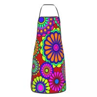 Funny Retro Hippy Flowers Bib Apron Men Women Unisex Kitchen Chef Floral Power Tablier Cuisine for Cooking Baking Painting