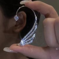 แฟชั่นเงิน Rhinestone Angel Wing ต่างหูสำหรับผู้หญิง Shiny ต่างหู Ear Clip