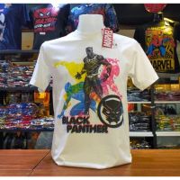 เสื้อยืดแขนสั้นคอกลมเสื้อยืดMarvel_ลิขสิทธิ์แท้ลายBlackPanther.สีขาว(mvx-104)Cotton 100%  [S-5XL] S-5XL