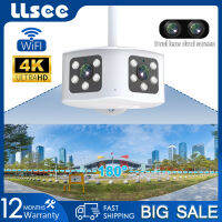 LLSEE กล้องวงจรปิดไร้สาย WIFI กลางแจ้ง, 8X ซูม 8MP 4K เลนส์คู่ 180 °มุมกว้าง Night Vision สองทางโทรกันน้ำสมาร์ทปลุกกล้องรักษาความปลอดภัย IP