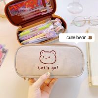 Kawaii Canvas Pencil Case for Girls Boys Cartoon Bear Pencilcase Pen Case Bag Large Capacity Pencil Box Pouch Stationery Gift Pencil Cases Boxes