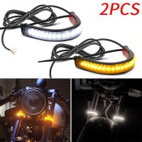 1/2Pc 12V LED Ring Fork Strip Lamp Flashing Blinker Motorcycle Turn Signal Light DRL Amber White Moto Flasher Auto Accessories