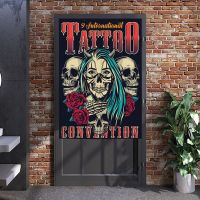 Fashion 2023 Wine Tattood Door Curtain for Girls with Rose and Skull Skeleton Separated Kitchen Bedroom Noren Decorative Curtain