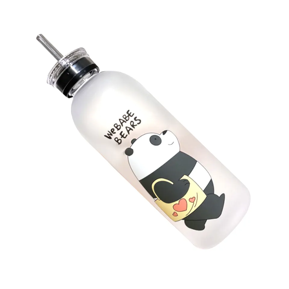 1000ml Cute Panda Bear Cup Water Bottles With Straw Transparent Cartoon  Water Bottle Drinkware Frosted Leak-proof Protein Shaker