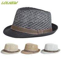 Topi Bucket หมวกสำหรับผู้หญิง,เสื้อเว้าฟางข้าว Fedoras หมวกแนวแจ๊สฤดูร้อนหมวกหมวกกันแดดทรงโบลเลอร์รุ่นคลาสสิกหมวกหมวกชายหาดลำลองสำหรับผู้ชายผู้หญิง