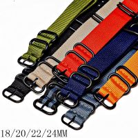 New 8 Colors Watchband Nylon Strap Silver Ring Buckle 18mm 20mm 24mm Striped Replacement Band Watch Accessories