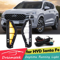 ไฟตัดหมอก LED DRL,ไฟวิ่งตอนกลางวันสำหรับ Hyundai Santa Fe IX45 2021 2022โคมไฟขับรถพร้อมไฟเลี้ยวต่อเนื่องแบบไดนามิก