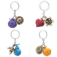 Anime One Piece KeyChain Devil Fruit Figure Japanese Straw Hat Holder Chaveiro Pendant Key Chain Ace Law Metal Trinket Gifts