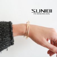 SUNIBI Trendy Adjustable Women Bangles 316L Stainless Steel Simple Smooth Cuff Bangle Bracelet Party Gifts Jewelry Dropshipping