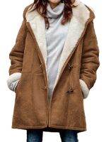 【CW】 Jackets for 2022 Fashion Color Long-sleeved Horn Buckle Hooded Cashmere Warm Oversized Coat