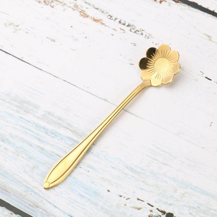 4pcs-cute-stainless-steel-flower-teaspoon-dessert-coffee-spoon-golden-sakura-rose-spoon