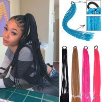 24 inch pure color with rubber band braided synthetic hair extension wig for ladies