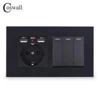 Coswall เบ้าติดผนังมาตรฐานสหภาพยุโรปที่มี2พอร์ตชาร์จ Usb ไฟ Led แบบนิ่มที่ซ่อนอยู่3แก๊ง1สวิตช์ไฟเปิด/ปิดแผงพีซี