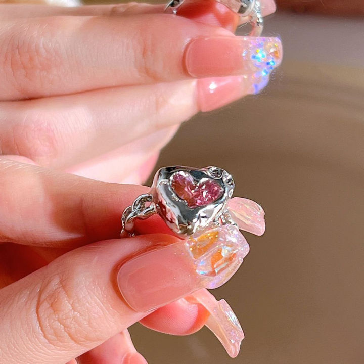 แหวนแฟชั่นใหม่แหวนอารมณ์สไตล์เท่ๆสำหรับผู้หญิงแหวนแฟชั่นแหวนสไตล์-y2k-แหวนสีชมพู