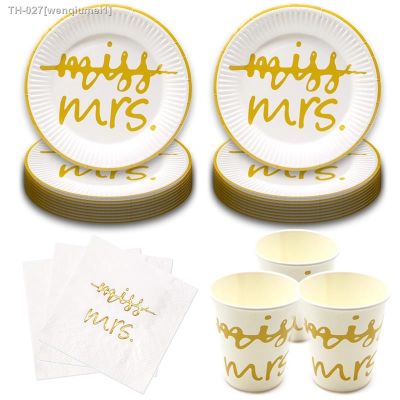 ⊙❀﹍ Gold Miss to Mrs Paper Napkins Plates Cups Set for Bridal Shower Engagement Bachelorette Party Disposable Tableware Supplies