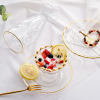 romantic breeze golden glass home embossed lace ice cream cup goblet dessert dish plate creative tableware diner plate