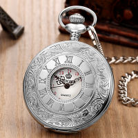 【 Cw】r ตัวเลขโรมัน Hand Wind Mechanical Pocket Watch FOB Chain Steampunk Skeleton Hollow Case สร้อยคอจี้วินเทจ Men