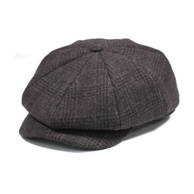 Fibonacci Winter Caps For Men Wool Blend Newsboy Cap Women 8 Panel Patchwork Herrinbone Driver Hat High Quality Gray Plaid Beret
