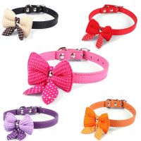 TEXCute Polka Dots Knit Bowknot Adjustable PU Leather Dog Puppy Pet Collars Necklace XS S M Chihuahua Yorkie Maltese Pomeranian