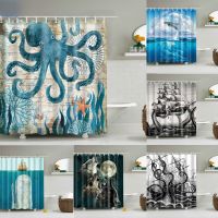 Animals Octopus Wolf Lion Seahorse Turtle Shower Curtains Bathroom Curtain Frabic Waterproof Polyester Bathroom Curtain Hooks