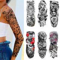 Full Arm Temporary Tattoo Lady Gun Eye Flower Tiger Lion Skull Eagle Women Body Leg Waterproof Sticker Cool Man Totem Sleeve