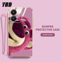 วายวายบีดีการ์ตูนดิสนีย์สตรอเบอร์รี่หมีเคสโทรศัพท์สำหรับ Vivo Y22 Y22S มันวาวป้องกันการแตกฝาหลัง TPU นิ่ม (ฟรีสายคล้อง)