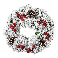 Front Door Home Decor Artificial Snow Gift Hanging New Year Ornament PVC Pinecone Reusable Red Berries DIY Christmas Wreath