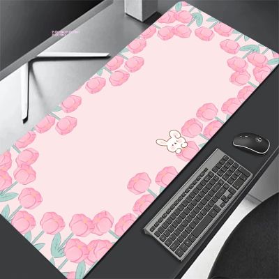 ♙ Kawaii Mousepad Cute Green Bear Mouse Pad Large Mouse Mat Natural Rubber Desk Rug PC Desk Mats Design Mousepads 100x50cm