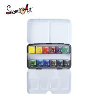 SeamiArt ชุดสีน้ำครึ่งกระทะเกรดศิลปิน12สี,ชุดสีน้ำพร้อมกล่องโลหะพกพา1ชิ้น