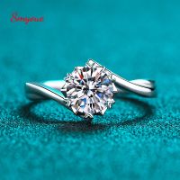 Smyoue 0.3-2 Carat 100% Real Moissanite Ring For Women White Gold Plated S925 Solid Silver Luxury Simulated Diamond Wedding Band