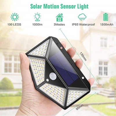 100LED ไฟติดผนัง ไฟโซล่าเซลล์พลังงานแสงอาทิตย์ Solar motion sensor light