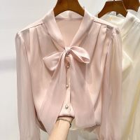 【Ready】? 23 new sle th sol V-neck organza tie sgle-breasted long-sed if womens sprg