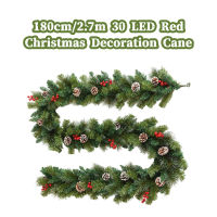 【cw】1.8M Christmas LED Rattan Wreath Decorative Green Christmas Garland PVC Artificial Xmas Tree Hanging Ornament Wreath Navidad ！