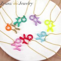 5PCS, Enamel Balloon Dog Smile Necklace For Women Gold Chain Dainty Cute Necklace For Women Girls Wholesale Elegant