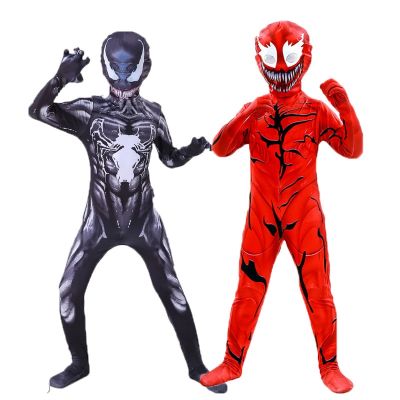 ℡❍ Halloween Black and White Venom Boy Cosplay Costume Sets With Mask Clothes Children Costume Spiderboy Tight Clothes Dress