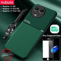 NUBULA เคส Realme 11,5G 11Pro 11 + Plus,เคสฟรีกระจกเทมเปอร์หนังนุ่มให้ความรู้สึกเหมือน Hp Realme 11 Pro ฝาหลังโทรศัพท์มือถือกันกระแทกที่ยึดขาตั้งสายคล้องมือชุดทำความสะอาดหน้าจอด้านหลังเคสสำหรับ Realme Realme 11 Pro +