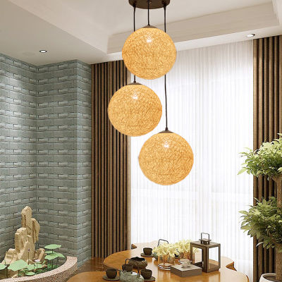 Rattan ball restaurant modern minimalist casual mood chandelier clothing store bar bedroom lamp rope chandelier