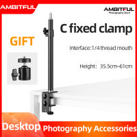 AMBITFUL Desktop Stand Desk Tripod for Ring Light, C Clamp Desktop with 1/4 Screw Light Stand Adjustable Aluminum Holder Bracket Stent for LED Light Camera Speedlite Flash